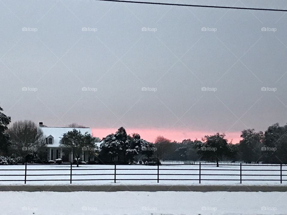 Snow day sunset