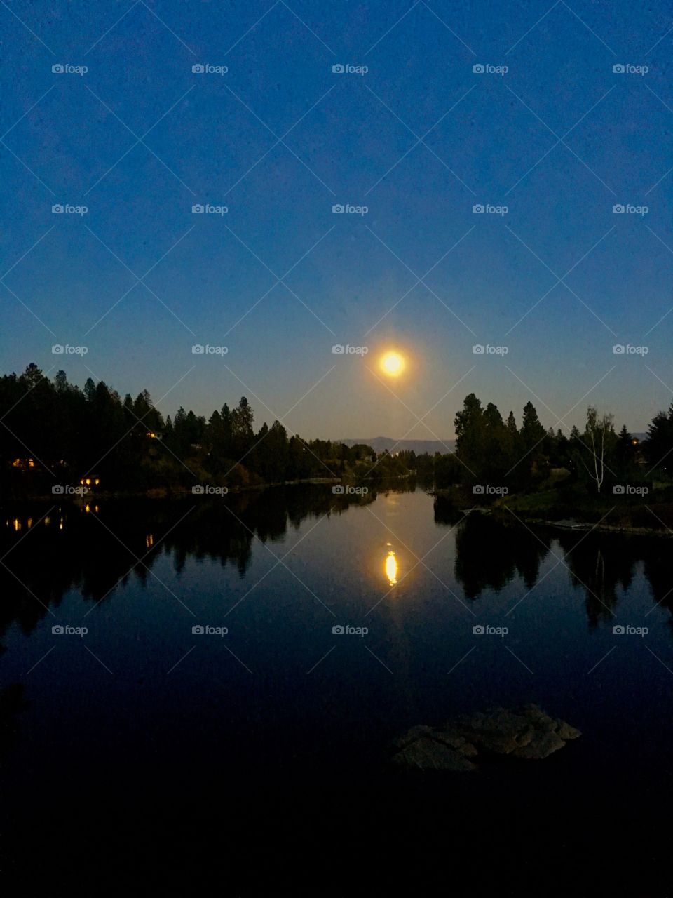 Moonlight reflection on the Spokane River 