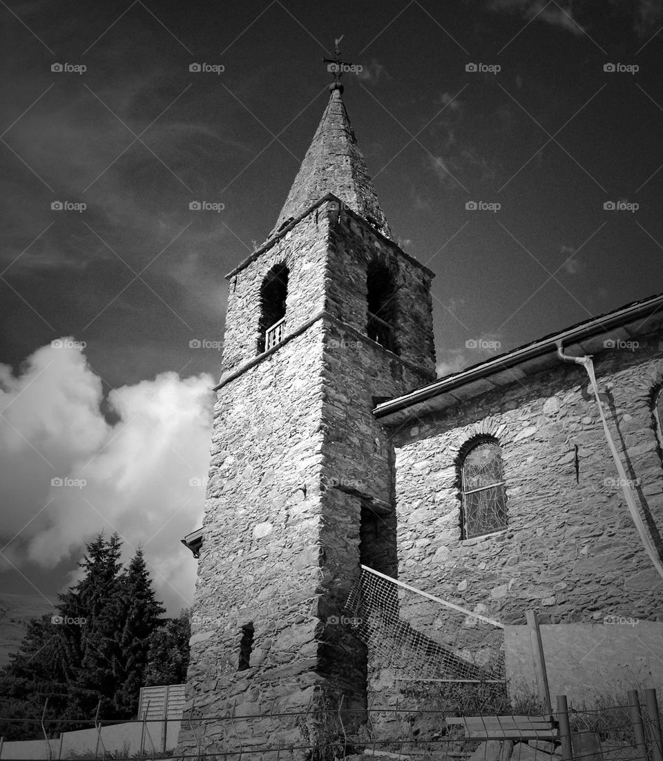 Church tower of the 16th century having been refurbished