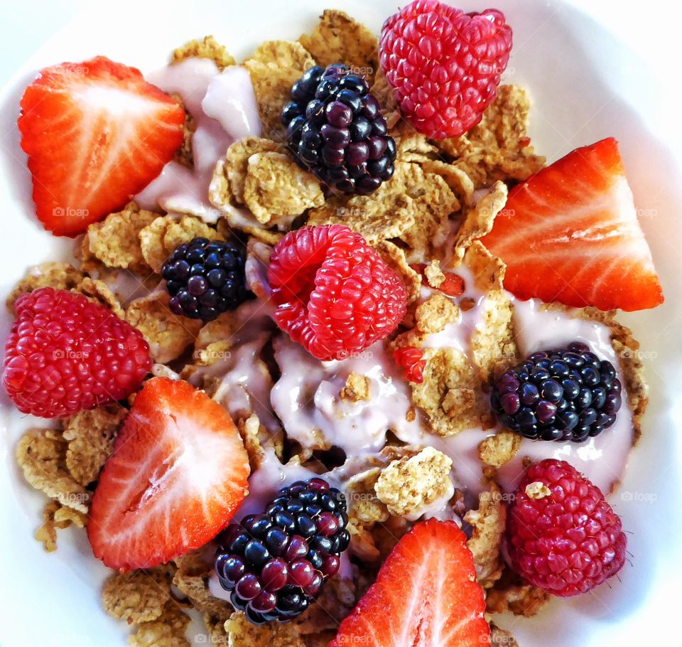 Close-up of oatmeal with berry fruits