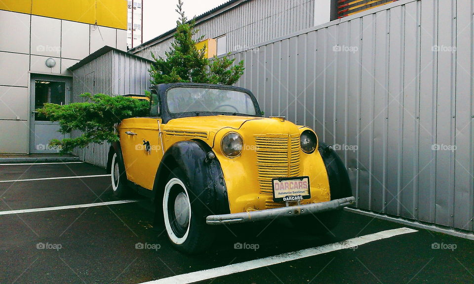 yellow retro car
