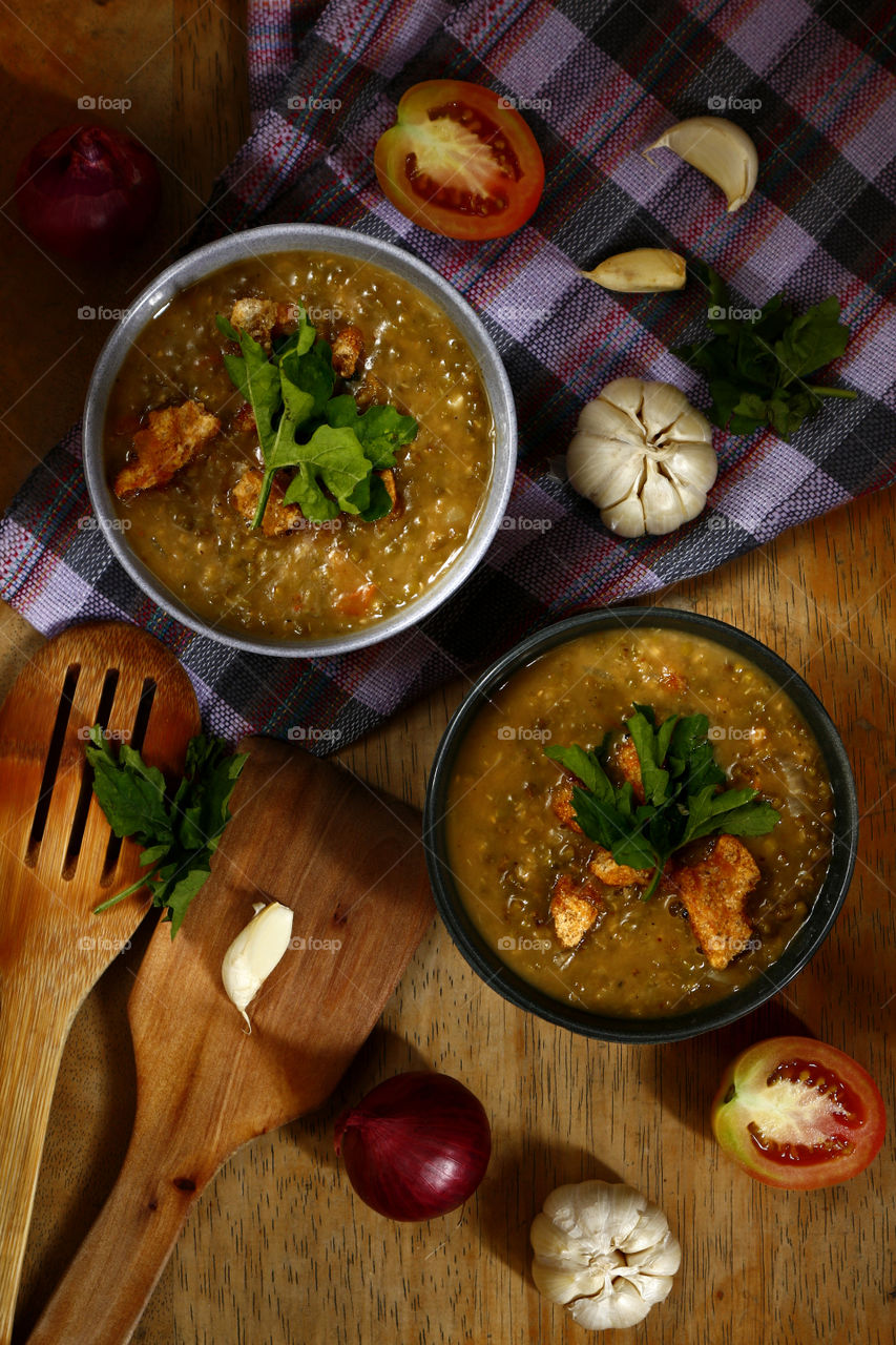 flatlay photo or top shot of freshly cooked monggo beans