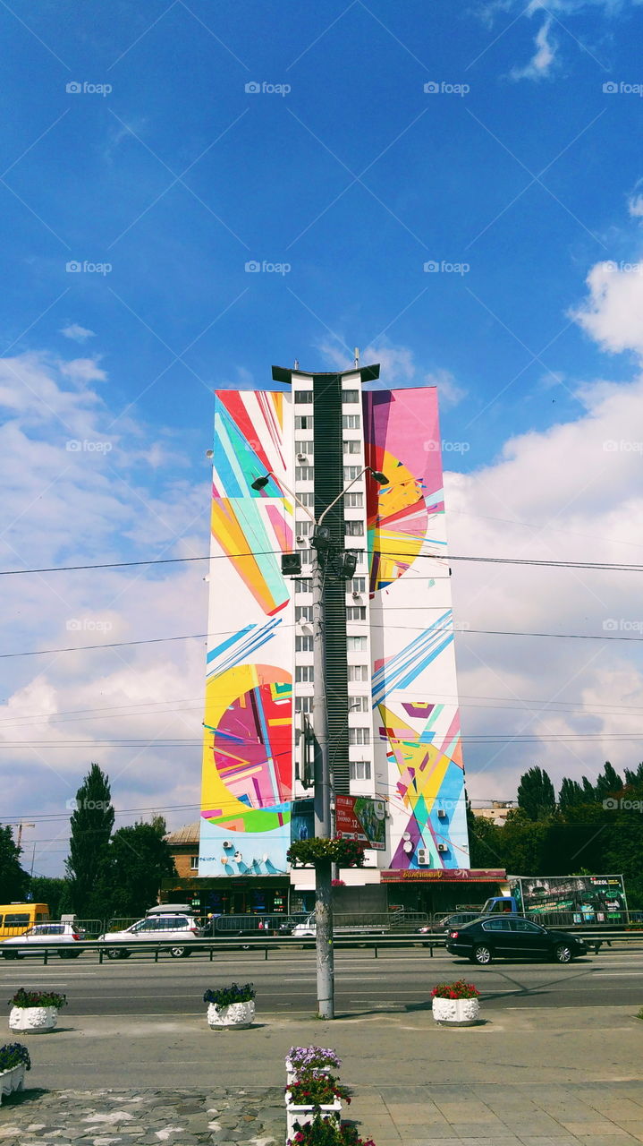 Street painting on an apartment building in the city of Kiev