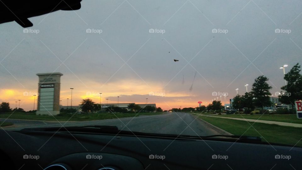 driving sunset city street