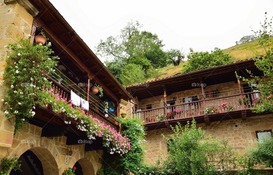 Houses in Bárcena Mayor, medieval rural village in Cantabria, Spain.