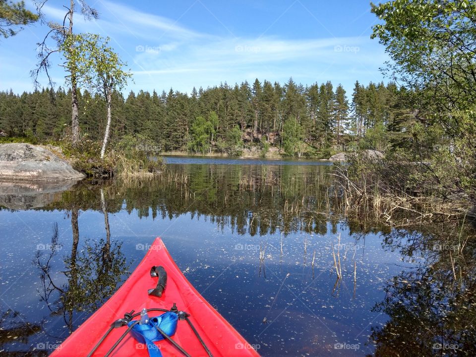 Canoe trip at the Lövsjön lake, Kolmården, Östergötland, Sweden