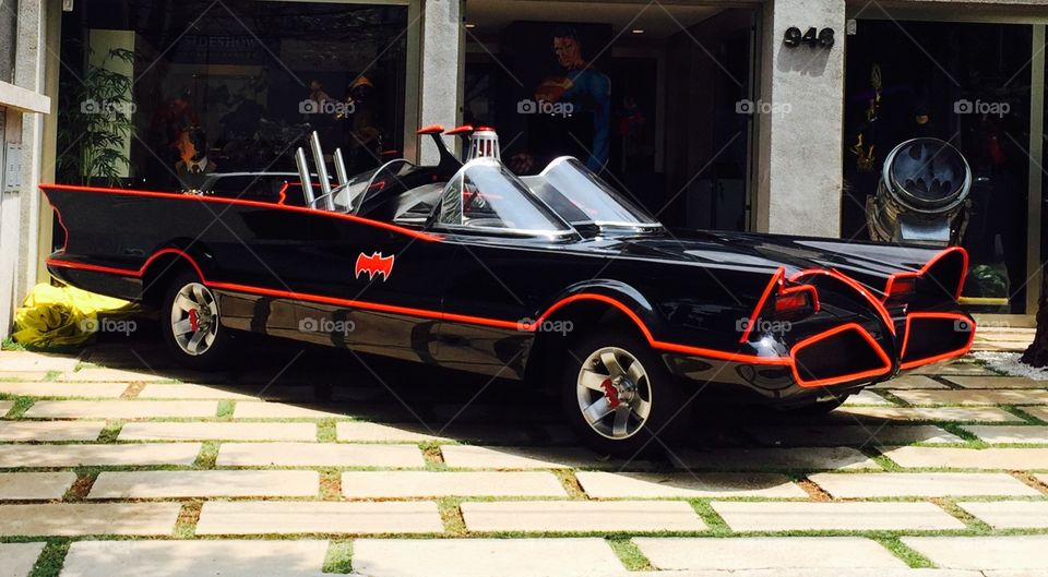 Batman Car. In front of a SuperHeroes Store in São Paulo
- Brasil, you will find  the replica of the legendary Batman's Car