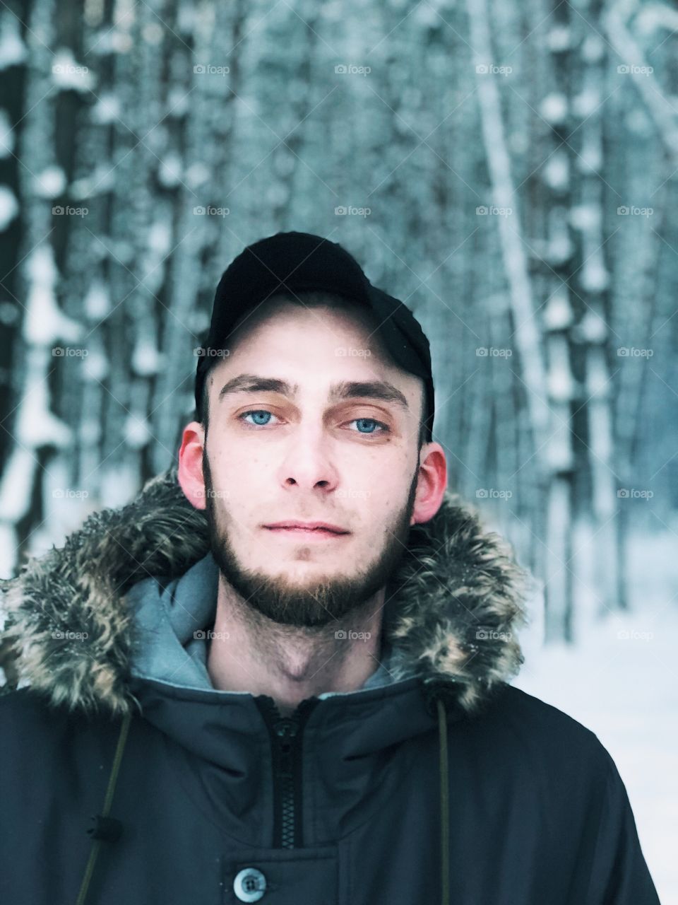 Outdoors winter man portrait