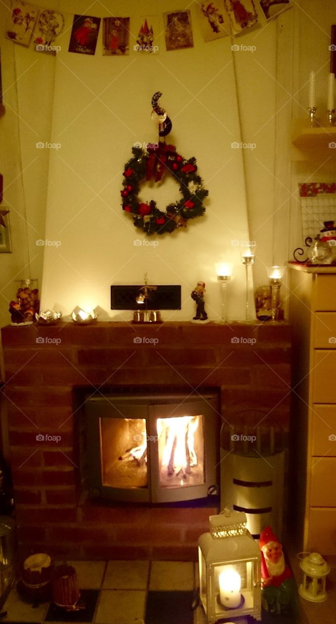 Near the fireplace in Christmas time