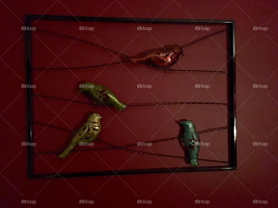 Birds on a wire, metal art