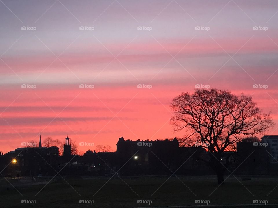 Pink sky over Worcester