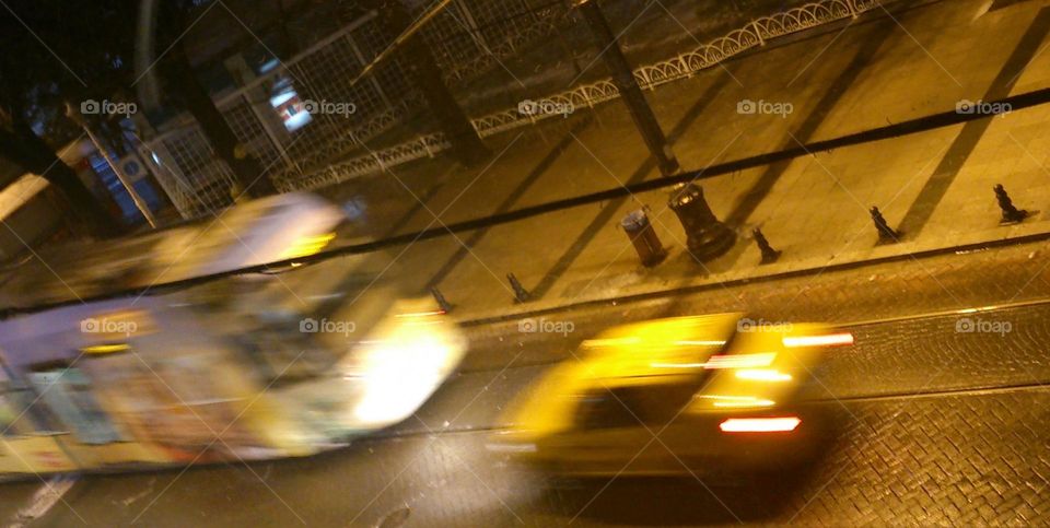 Tram and car on the roads of evening Istanbul🚈 🚖