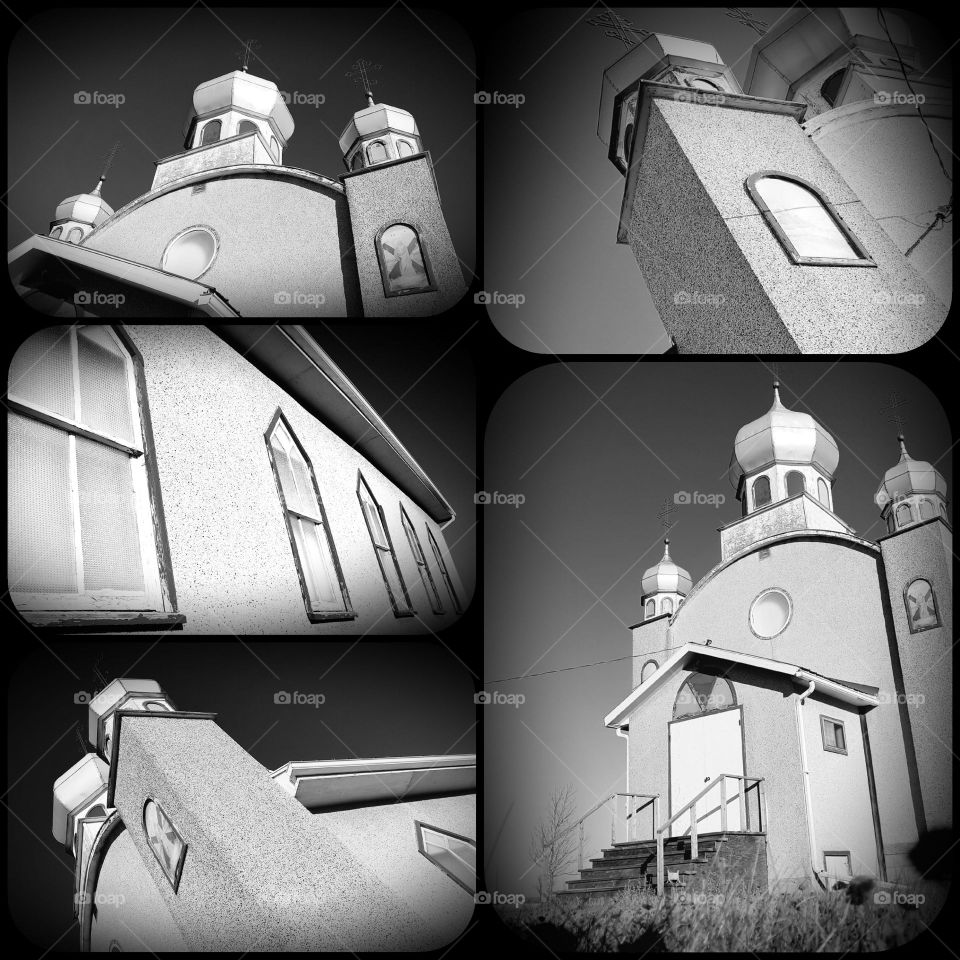 Black & White Vignetts: Collage #1 Beautiful Ukranian, Orthodox Church in Spirit River, Alberta, Canada