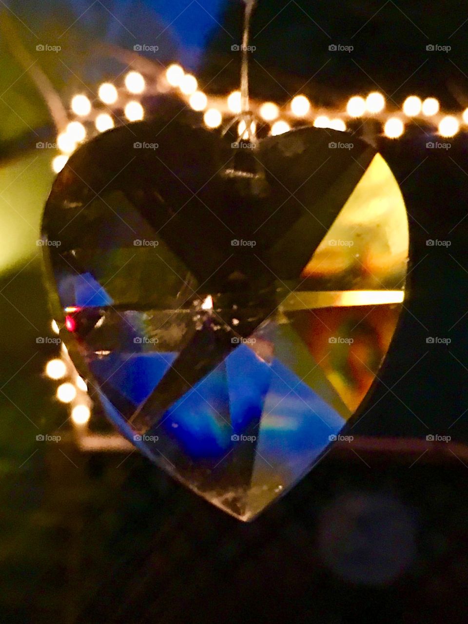 Christmas lights through a prism heart