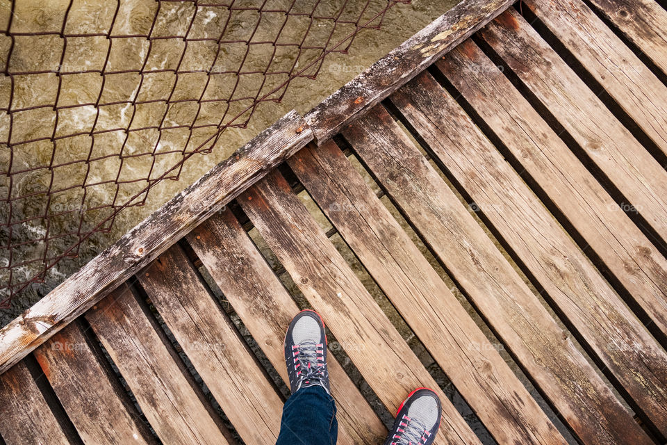 Wooden bridge over the river