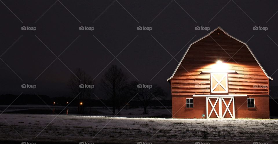 red barn, single light