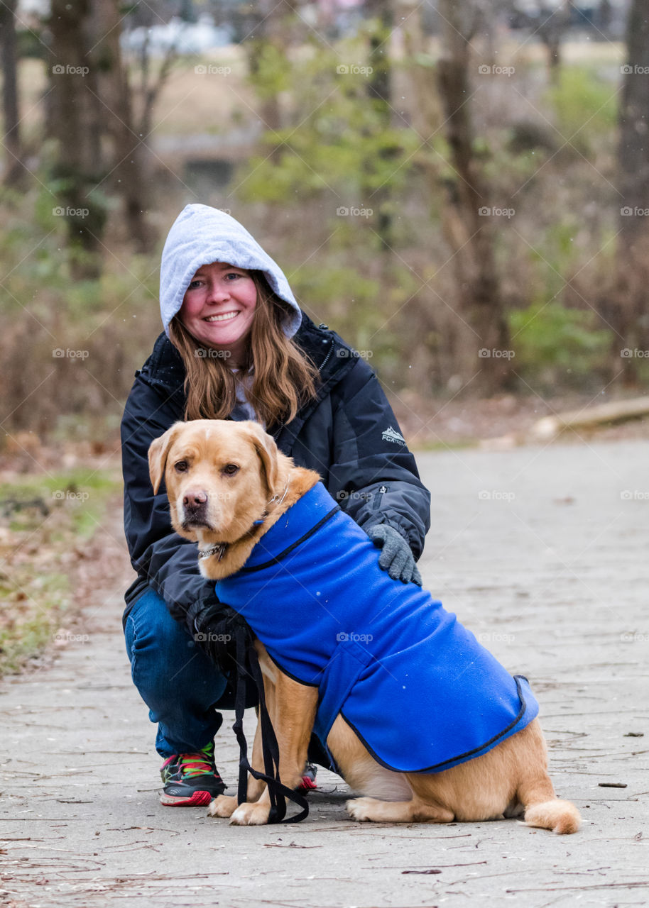 Puppy and Mom Posing in the Snow 