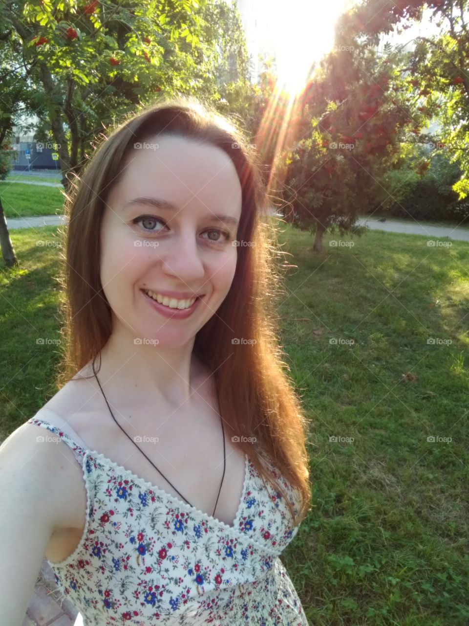 Happy smiling girl walking outside