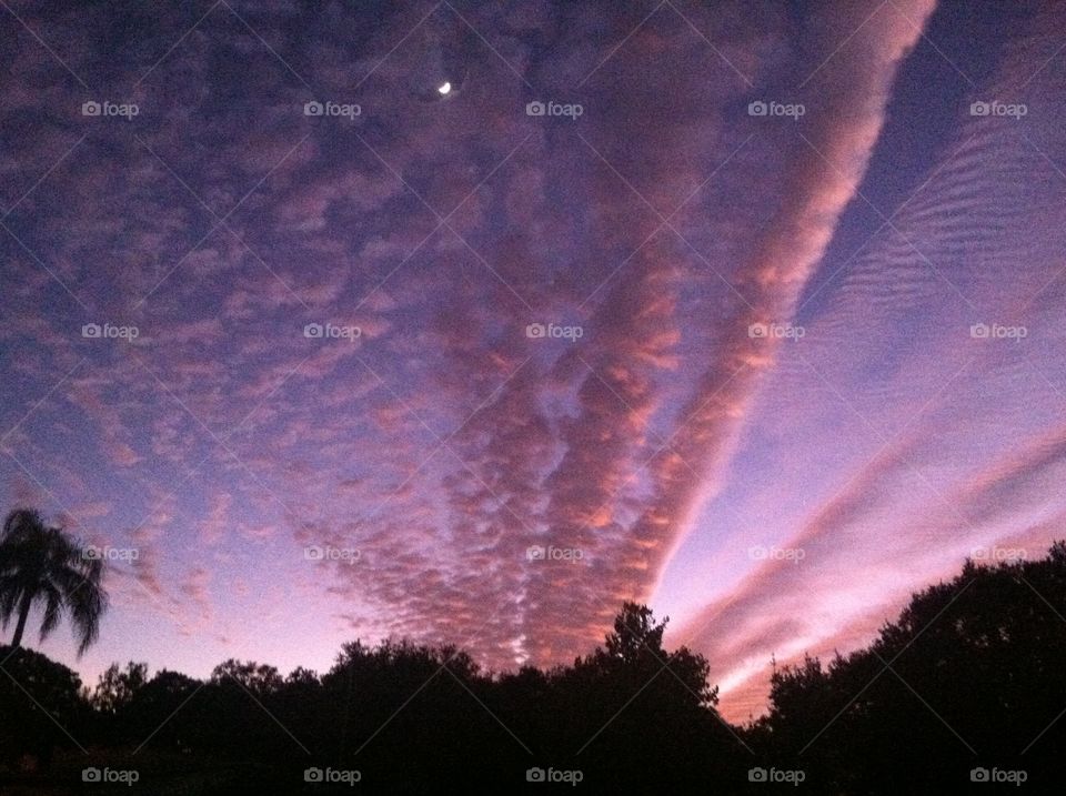 Evening sky. Strange cloud formations over pink evening sky