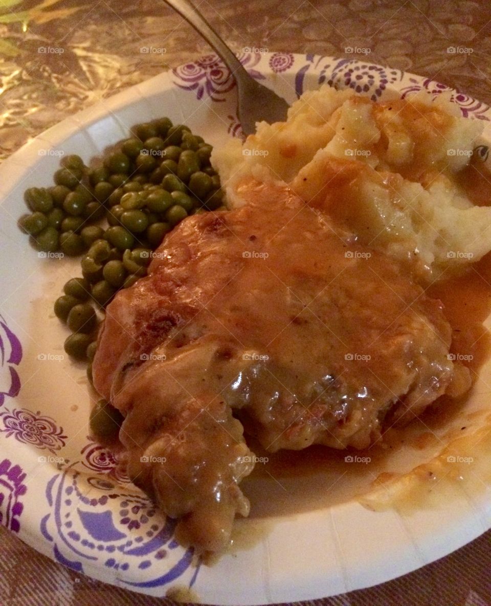 Smothered Porks chops and potatoes 
