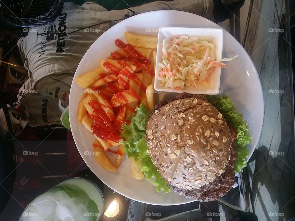 Burger with french fries