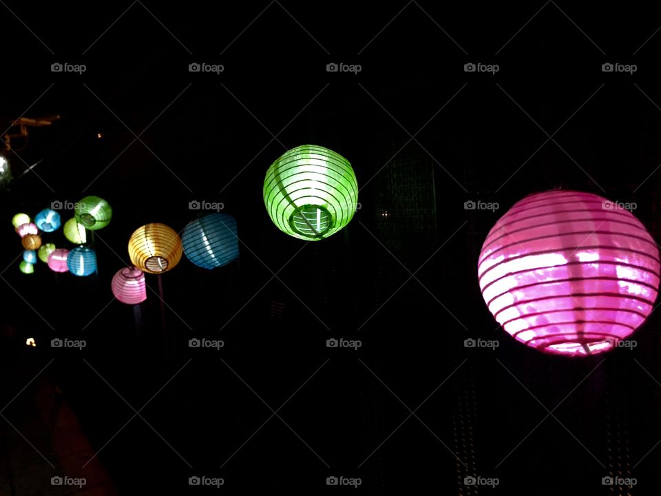 Night Colorful balls in balcony 