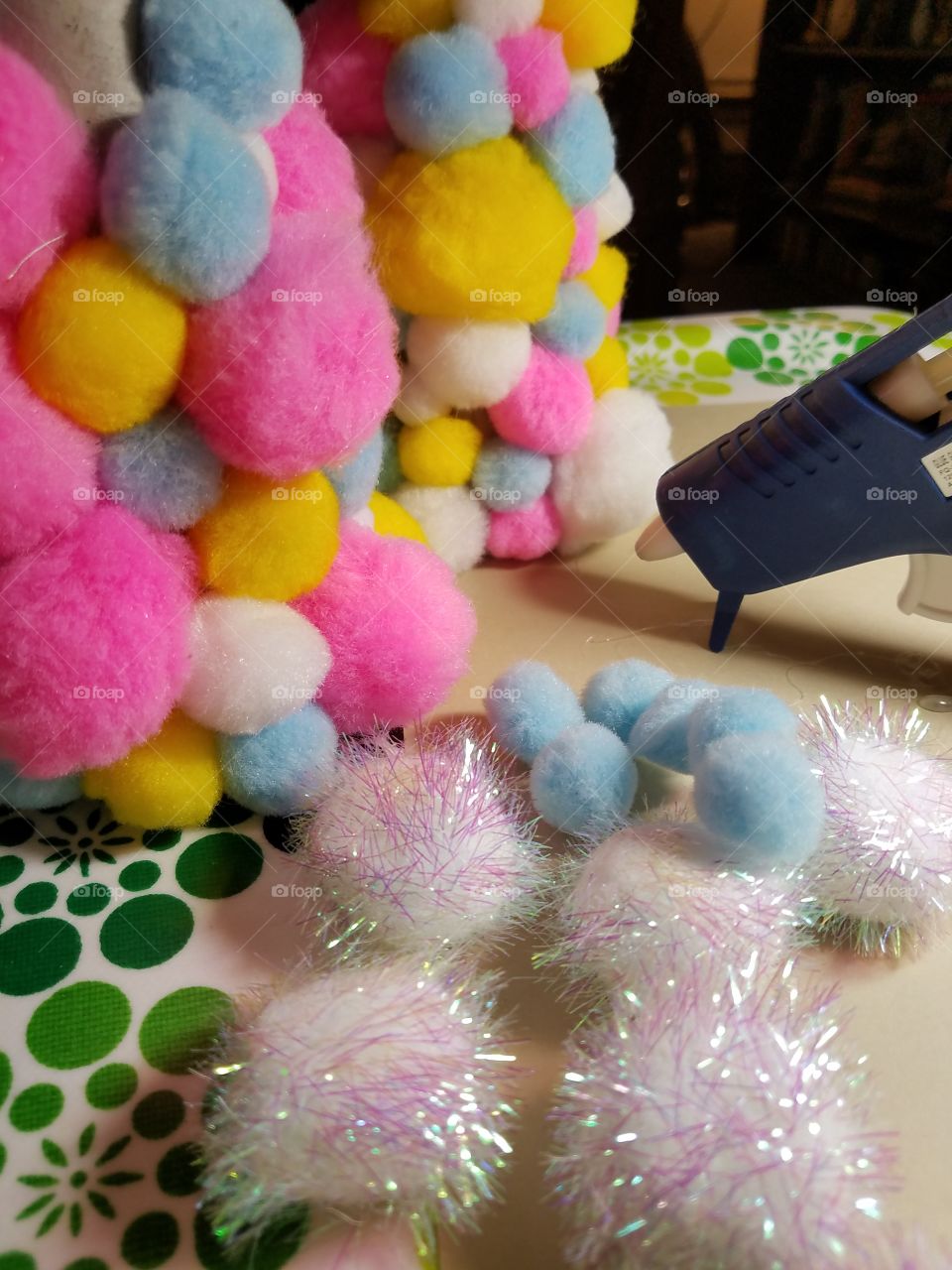 Crafting Trees from Pom poms and Hot Glue for Fall