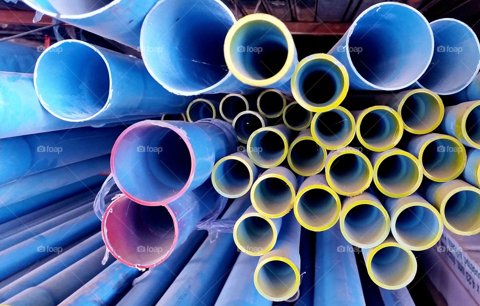PVC piping line in construction material store in small town in Thailand. Looks not exquisite but got something attractive