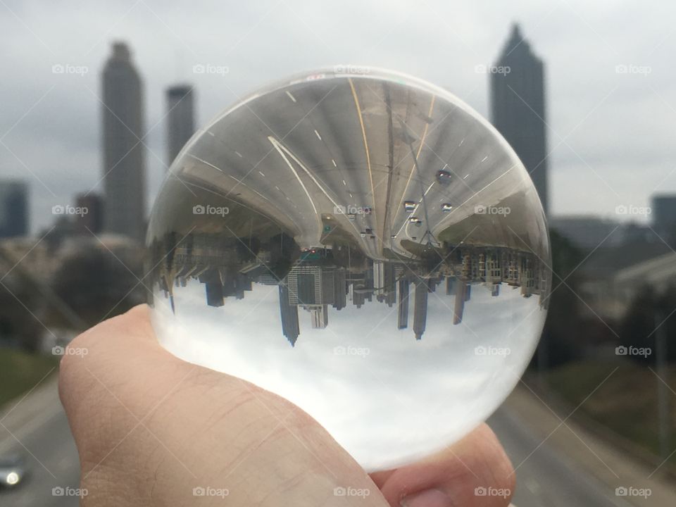 Jackson Street Bridge in Atlanta. This is the backdrop for many movies that are filmed in Atlanta.  I took the photo with a twist using a crystal ball. 