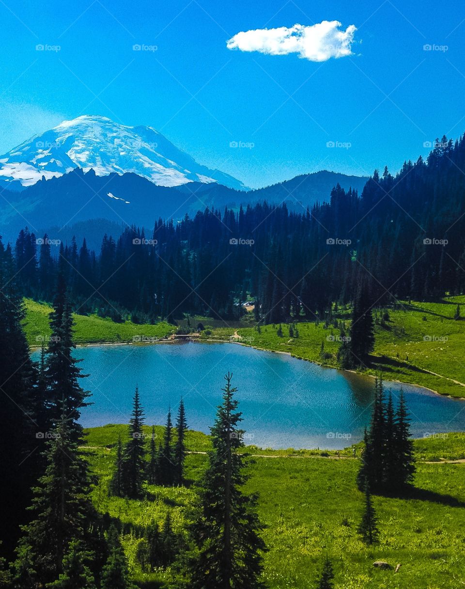 Scenic view of mountain near lake