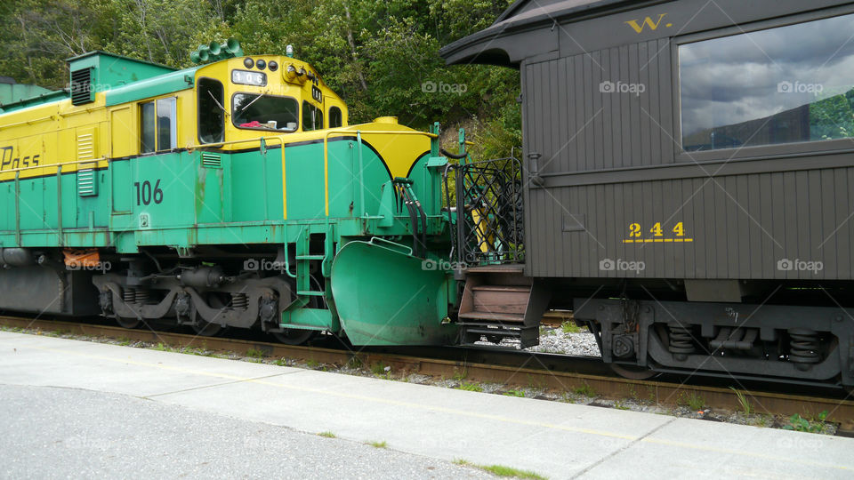 White Pass Railroad Train Cars. Skagway, Alaska - September 2013