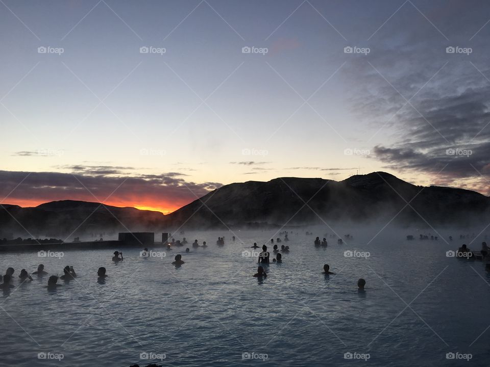 Tourists bathing in the Blue Lagoon