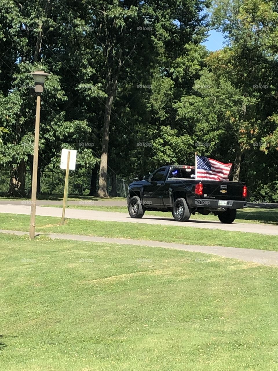 Truck with American flag