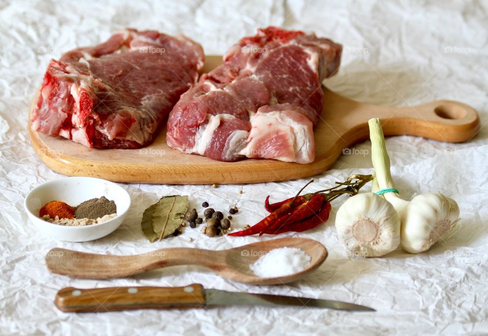 View of raw meat on table