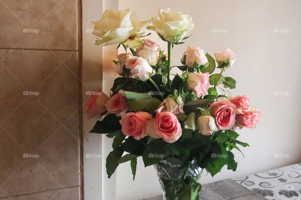 Pink roses in a vase