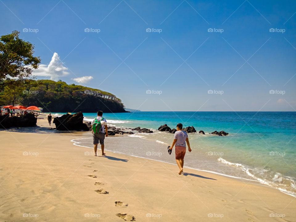 walking to the beach with daddy