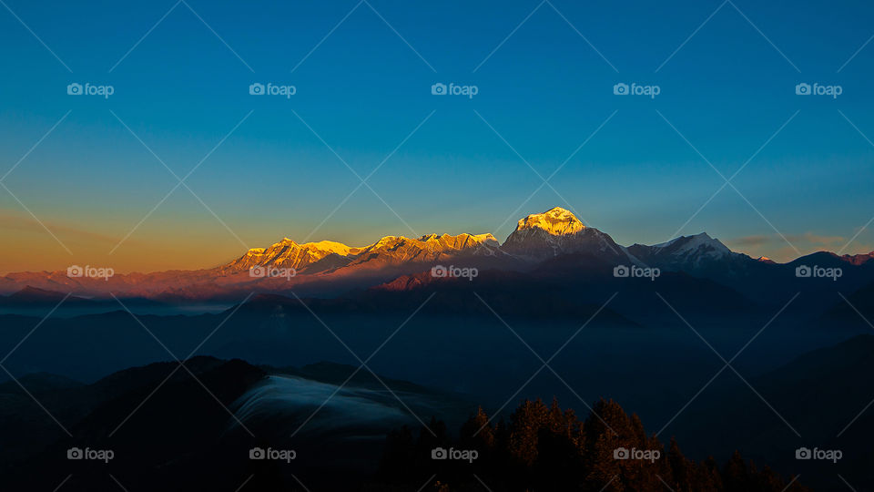 Shining mount dhaulagiri at poonhill, Nepal