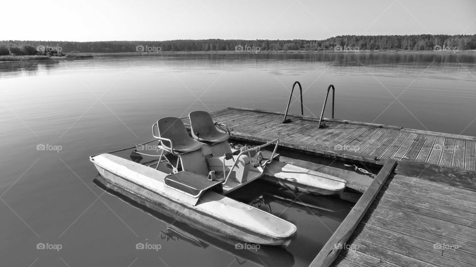 pedal boat in black and white