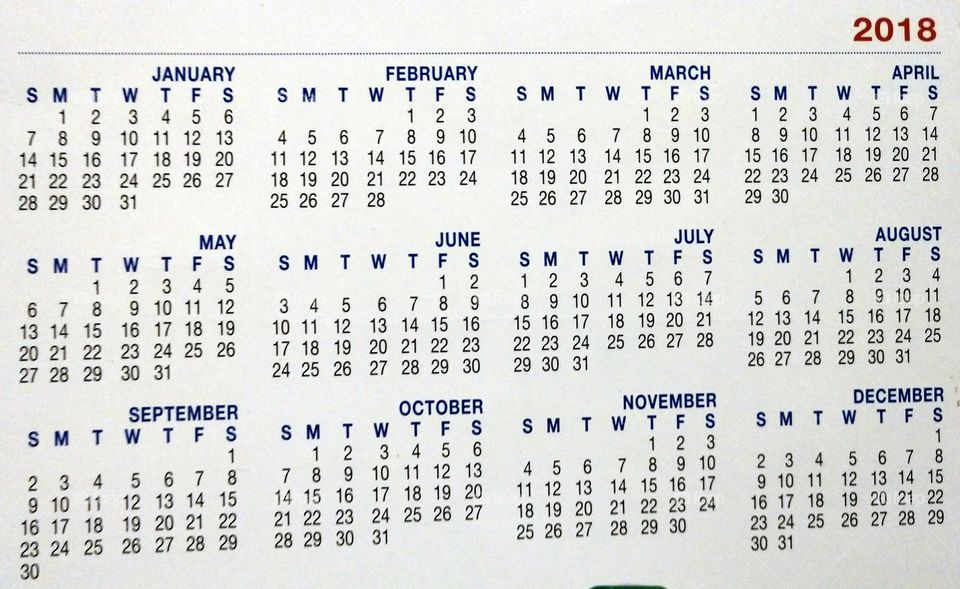 Calendar 2018
