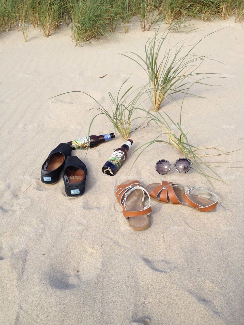Toms and saltwater sandals on display in Manzanita beach on the Oregon Coast. 