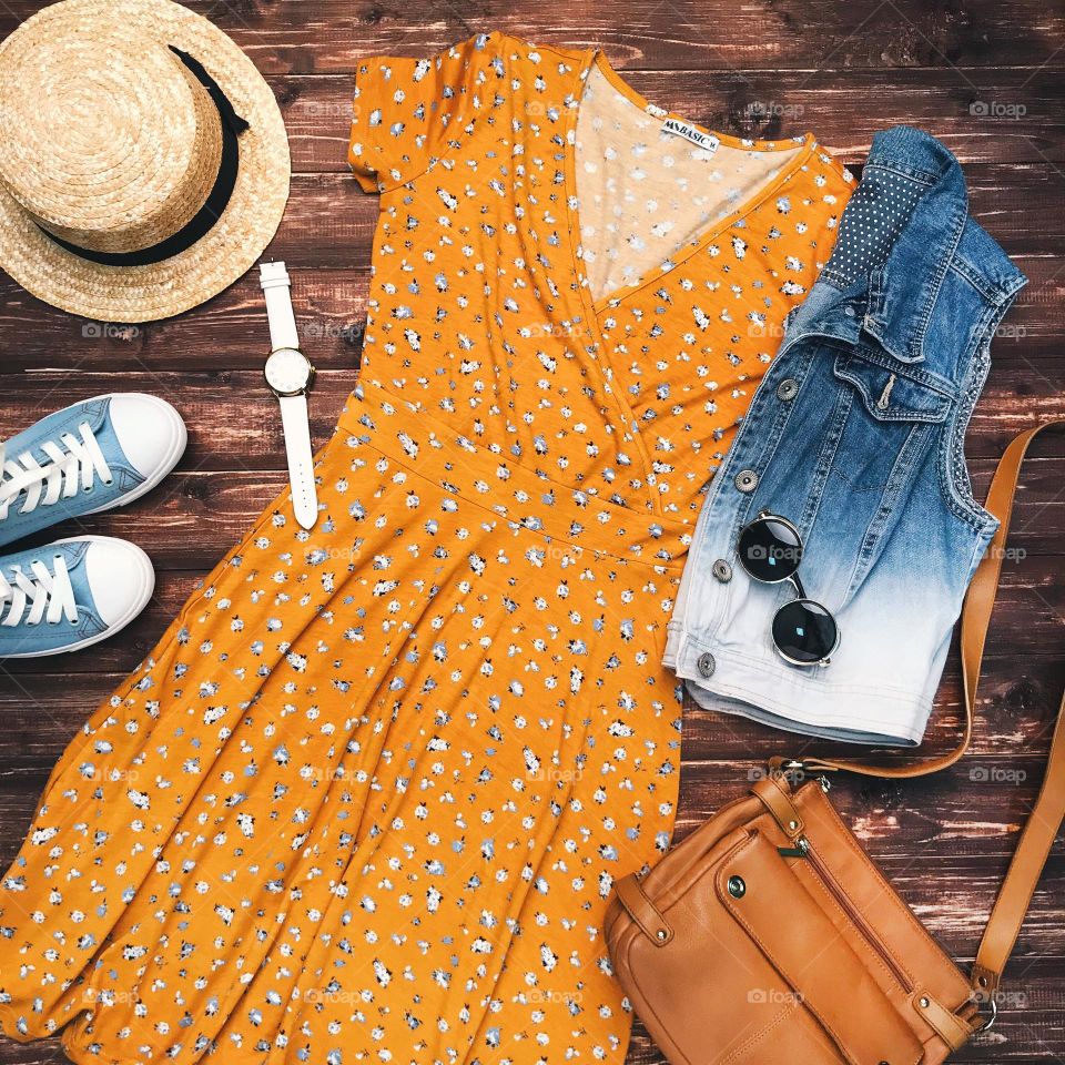 Summer flat lay photography.Summer outfits