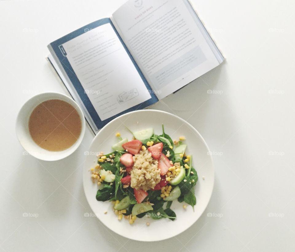 Healthy meals. Salad with homemade Dijon dressing 