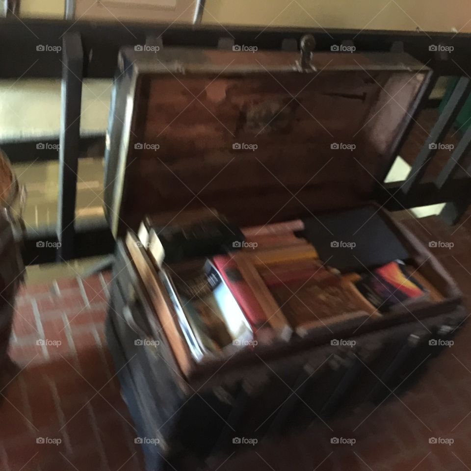 an old trunk in the house . An old trunk in the house  and old books