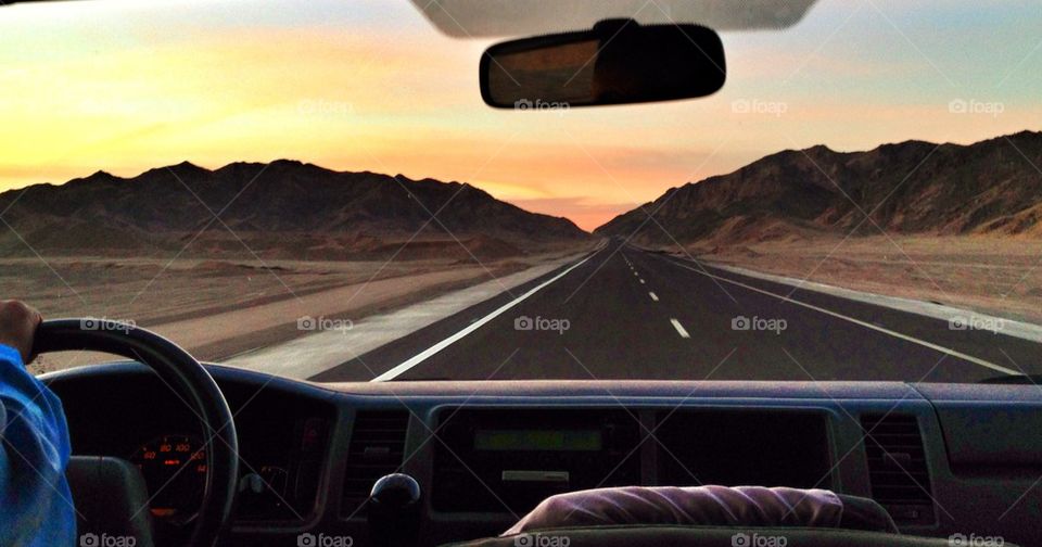 Driving through the desert in Egypt