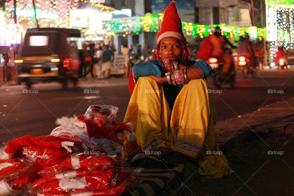 street hawker woman on Christmas