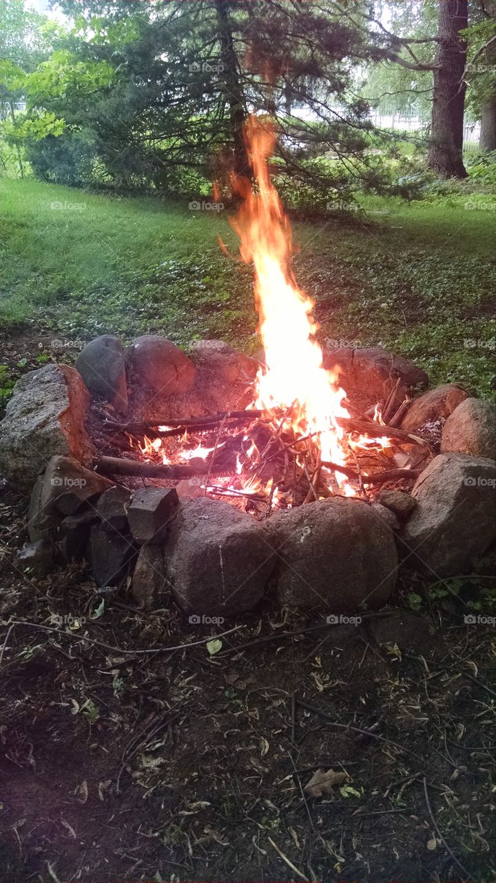 bonfire at dusk