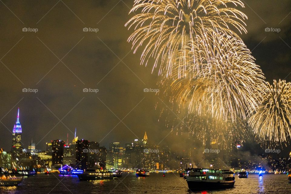 Spirit of 1776. Macy's fireworks on New York Harbor 7/4/15