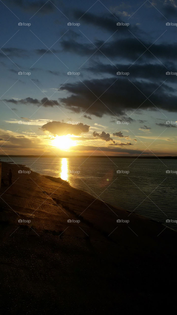 Sunset sun over the Volga