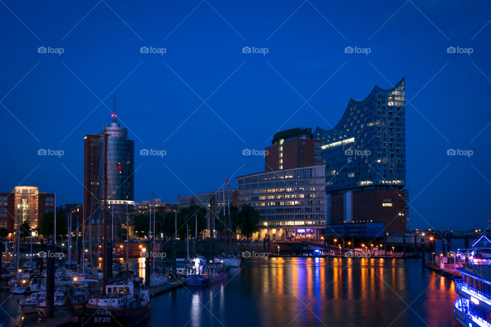 Hamburg Harbour at Night. The elbphilharmonie at the Hamburg Harbour at Night 
