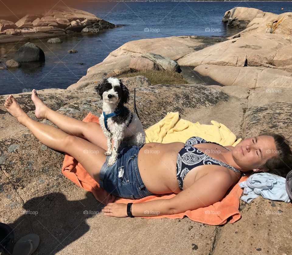 Norwegian sunbathing on the beach